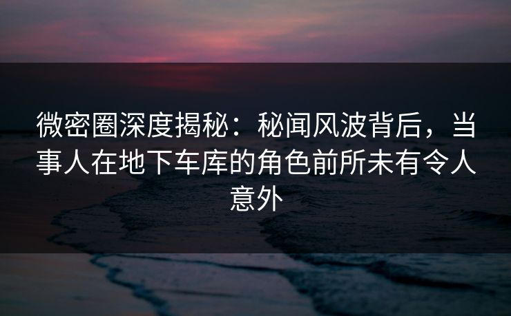 微密圈深度揭秘：秘闻风波背后，当事人在地下车库的角色前所未有令人意外