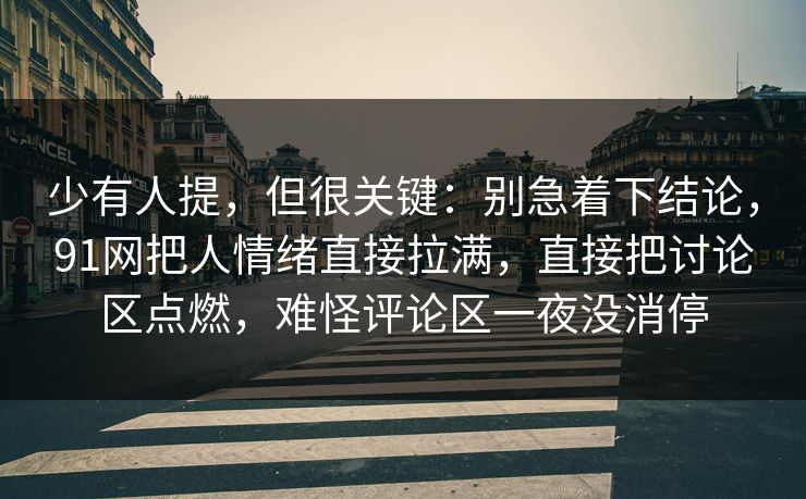 少有人提，但很关键：别急着下结论，91网把人情绪直接拉满，直接把讨论区点燃，难怪评论区一夜没消停